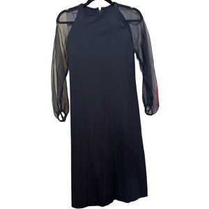 VTG Ayres Unlimited Black Sheath Midi Dress w/Sheer Sleeves Women Bust Size 29"
